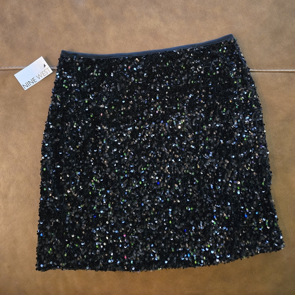 Nine West Sparkling Black Sequin Mini Skirt